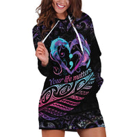 Personalised Your Life Matters Hoodie Dress Suicide Prevention Awareness Semicolon Heart LT9 Black - Polynesian Pride