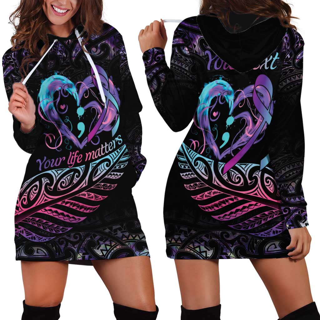 Personalised Your Life Matters Hoodie Dress Suicide Prevention Awareness Semicolon Heart LT9 - Polynesian Pride