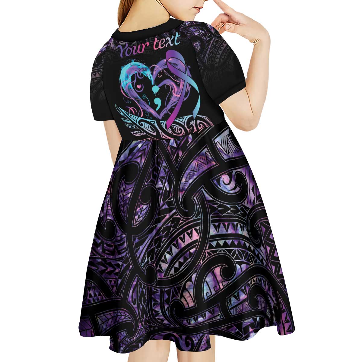 Personalised Your Life Matters Kid Short Sleeve Dress Suicide Prevention Awareness Semicolon Heart