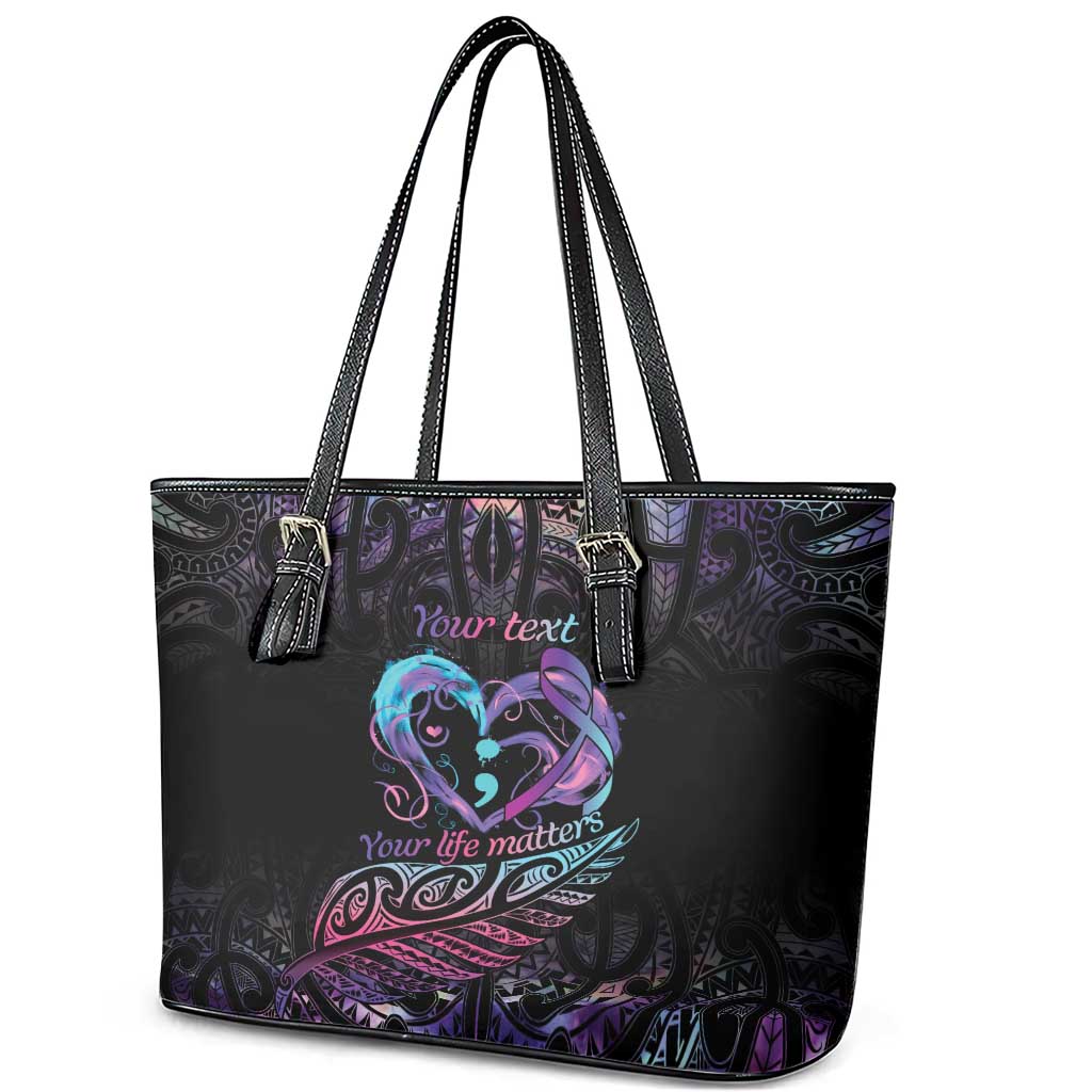 Personalised Your Life Matters Leather Tote Bag Suicide Prevention Awareness Semicolon Heart