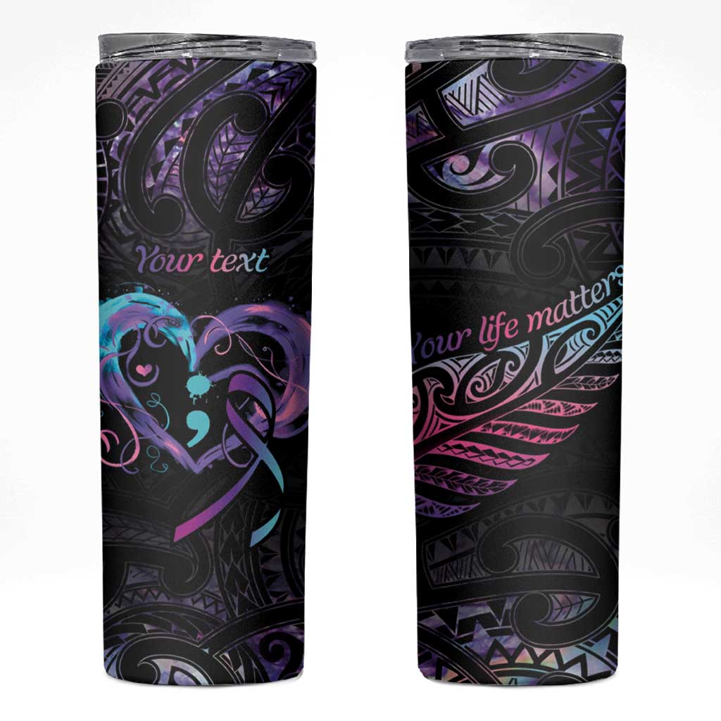 Personalised Your Life Matters Skinny Tumbler Suicide Prevention Awareness Semicolon Heart LT9 Black - Polynesian Pride