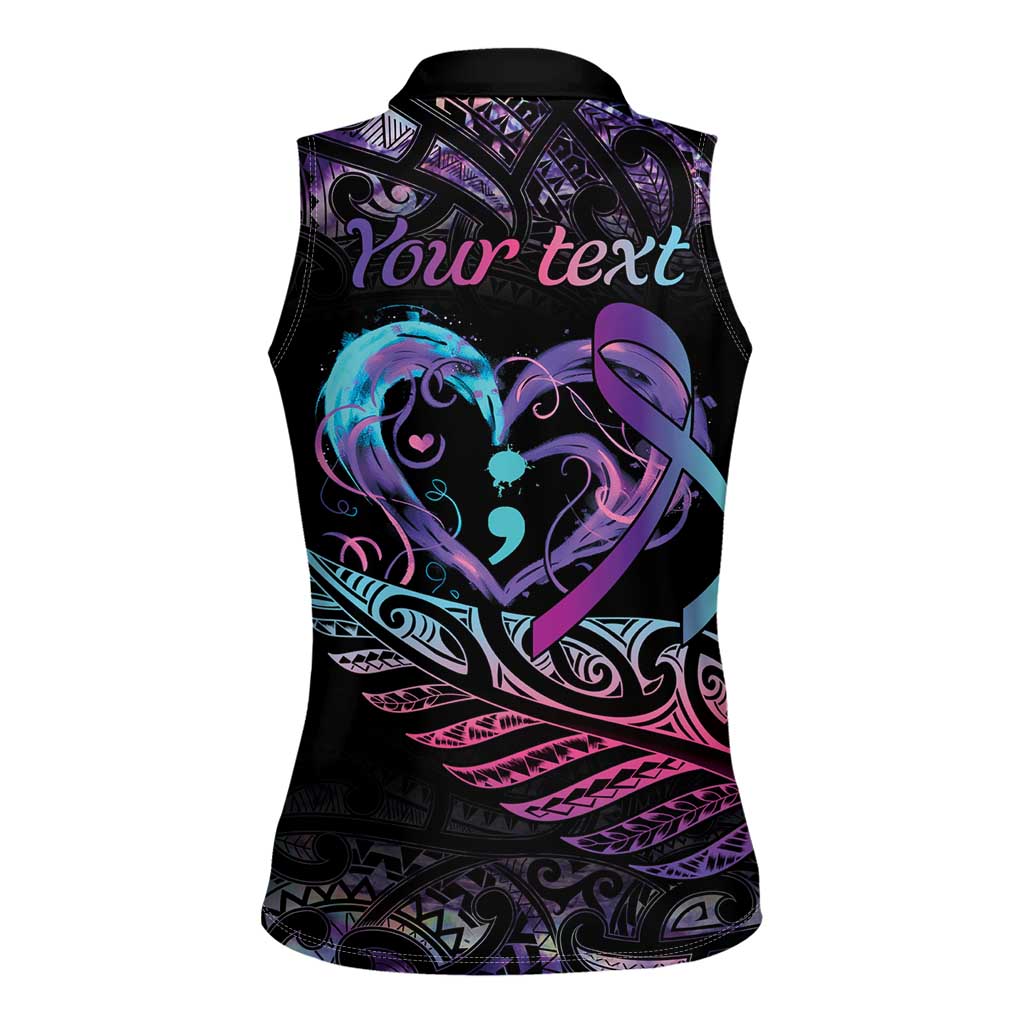 Personalised Your Life Matters Women Sleeveless Polo Shirt Suicide Prevention Awareness Semicolon Heart LT9 - Polynesian Pride