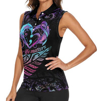 Personalised Your Life Matters Women Sleeveless Polo Shirt Suicide Prevention Awareness Semicolon Heart LT9 - Polynesian Pride