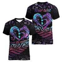 Personalised Your Life Matters Women V-Neck T-Shirt Suicide Prevention Awareness Semicolon Heart LT9 - Polynesian Pride