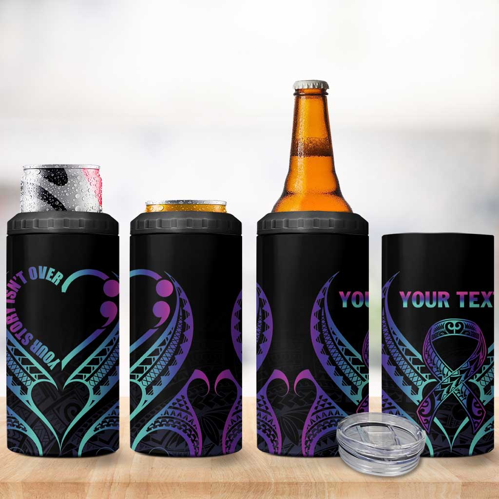 Personalised Your Story Isn't Over 4 in 1 Can Cooler Tumbler Suicide Prevention Awareness Semicolon Heart LT9 - Polynesian Pride