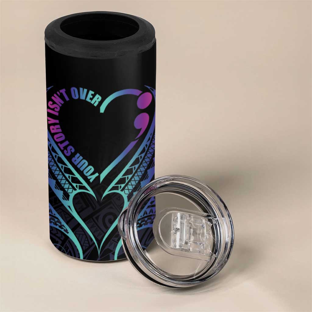 Personalised Your Story Isn't Over 4 in 1 Can Cooler Tumbler Suicide Prevention Awareness Semicolon Heart LT9 - Polynesian Pride