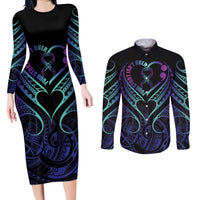 Personalised Your Story Isn't Over Couples Matching Long Sleeve Bodycon Dress and Long Sleeve Button Shirt Suicide Prevention Awareness Semicolon Heart LT9 Black - Polynesian Pride
