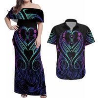 Personalised Your Story Isn't Over Couples Matching Off Shoulder Maxi Dress and Hawaiian Shirt Suicide Prevention Awareness Semicolon Heart LT9 Black - Polynesian Pride