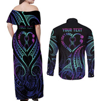 Personalised Your Story Isn't Over Couples Matching Off Shoulder Maxi Dress and Long Sleeve Button Shirt Suicide Prevention Awareness Semicolon Heart LT9 - Polynesian Pride