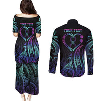 Personalised Your Story Isn't Over Couples Matching Puletasi and Long Sleeve Button Shirt Suicide Prevention Awareness Semicolon Heart LT9 - Polynesian Pride