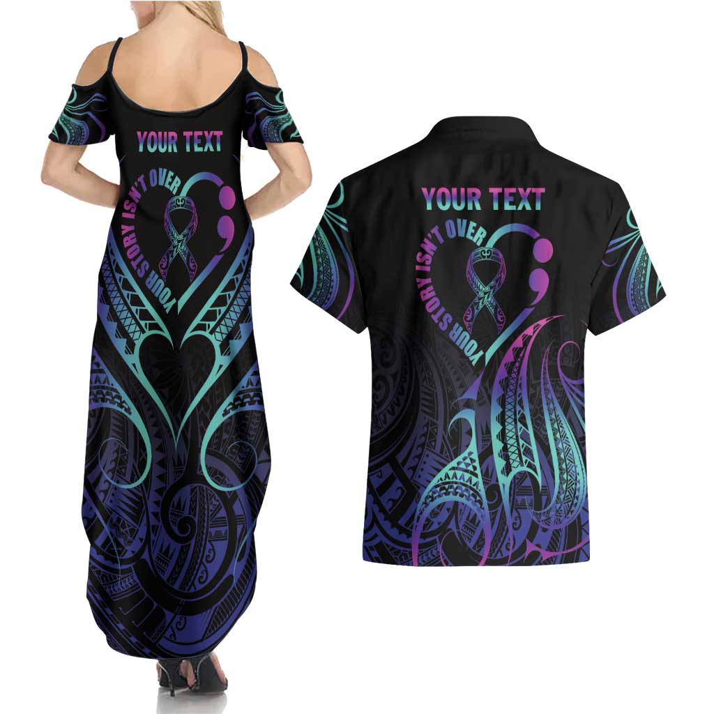 Personalised Your Story Isn't Over Couples Matching Summer Maxi Dress and Hawaiian Shirt Suicide Prevention Awareness Semicolon Heart LT9 - Polynesian Pride