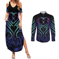 Personalised Your Story Isn't Over Couples Matching Summer Maxi Dress and Long Sleeve Button Shirt Suicide Prevention Awareness Semicolon Heart LT9 Black - Polynesian Pride