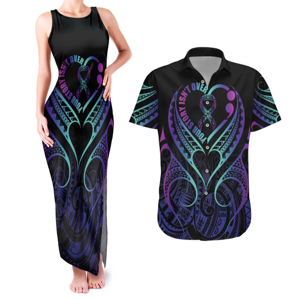 Personalised Your Story Isn't Over Couples Matching Tank Maxi Dress and Hawaiian Shirt Suicide Prevention Awareness Semicolon Heart