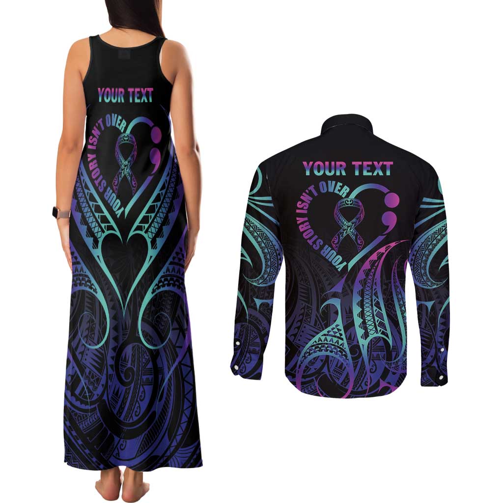 Personalised Your Story Isn't Over Couples Matching Tank Maxi Dress and Long Sleeve Button Shirt Suicide Prevention Awareness Semicolon Heart LT9 - Polynesian Pride