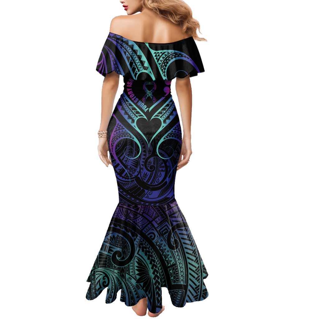 Personalised Your Story Isn't Over Family Matching Mermaid Dress and Hawaiian Shirt Suicide Prevention Awareness Semicolon Heart LT9 - Polynesian Pride