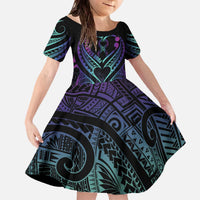 Personalised Your Story Isn't Over Family Matching Off The Shoulder Long Sleeve Dress and Hawaiian Shirt Suicide Prevention Awareness Semicolon Heart LT9 Daughter's Dress Black - Polynesian Pride