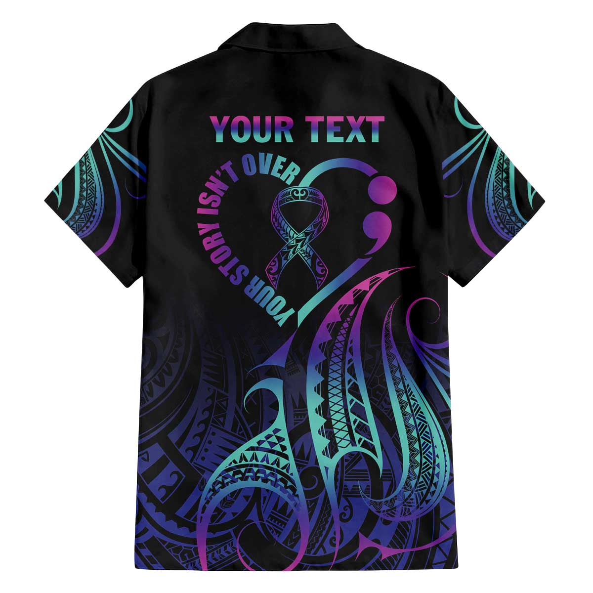 Personalised Your Story Isn't Over Family Matching Off The Shoulder Long Sleeve Dress and Hawaiian Shirt Suicide Prevention Awareness Semicolon Heart LT9 - Polynesian Pride