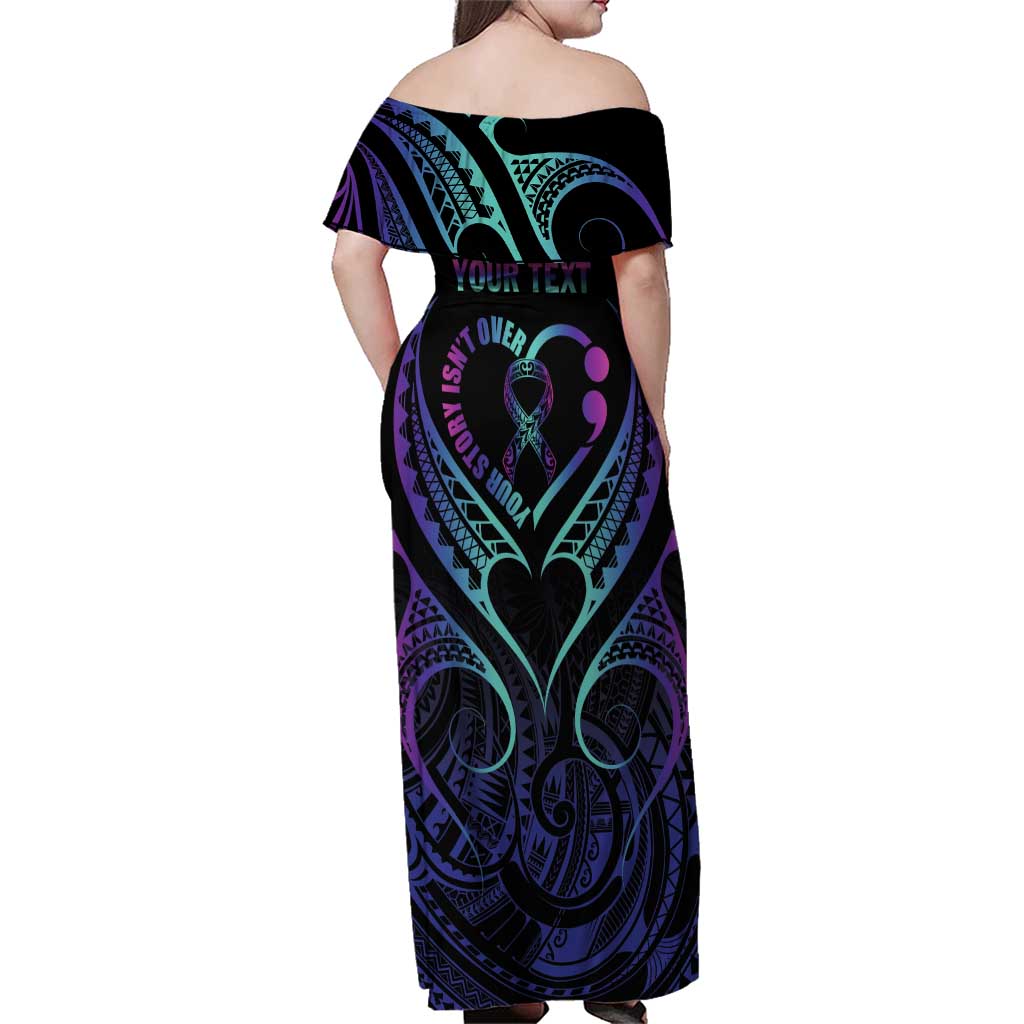 Personalised Your Story Isn't Over Family Matching Off Shoulder Maxi Dress and Hawaiian Shirt Suicide Prevention Awareness Semicolon Heart LT9 - Polynesian Pride
