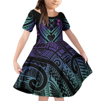 Personalised Your Story Isn't Over Family Matching Off Shoulder Short Dress and Hawaiian Shirt Suicide Prevention Awareness Semicolon Heart LT9 Daughter's Dress Black - Polynesian Pride