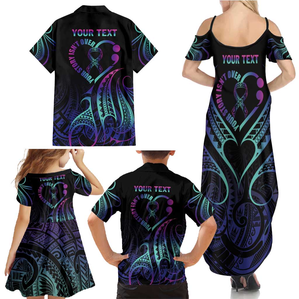 Personalised Your Story Isn't Over Family Matching Summer Maxi Dress and Hawaiian Shirt Suicide Prevention Awareness Semicolon Heart LT9 - Polynesian Pride