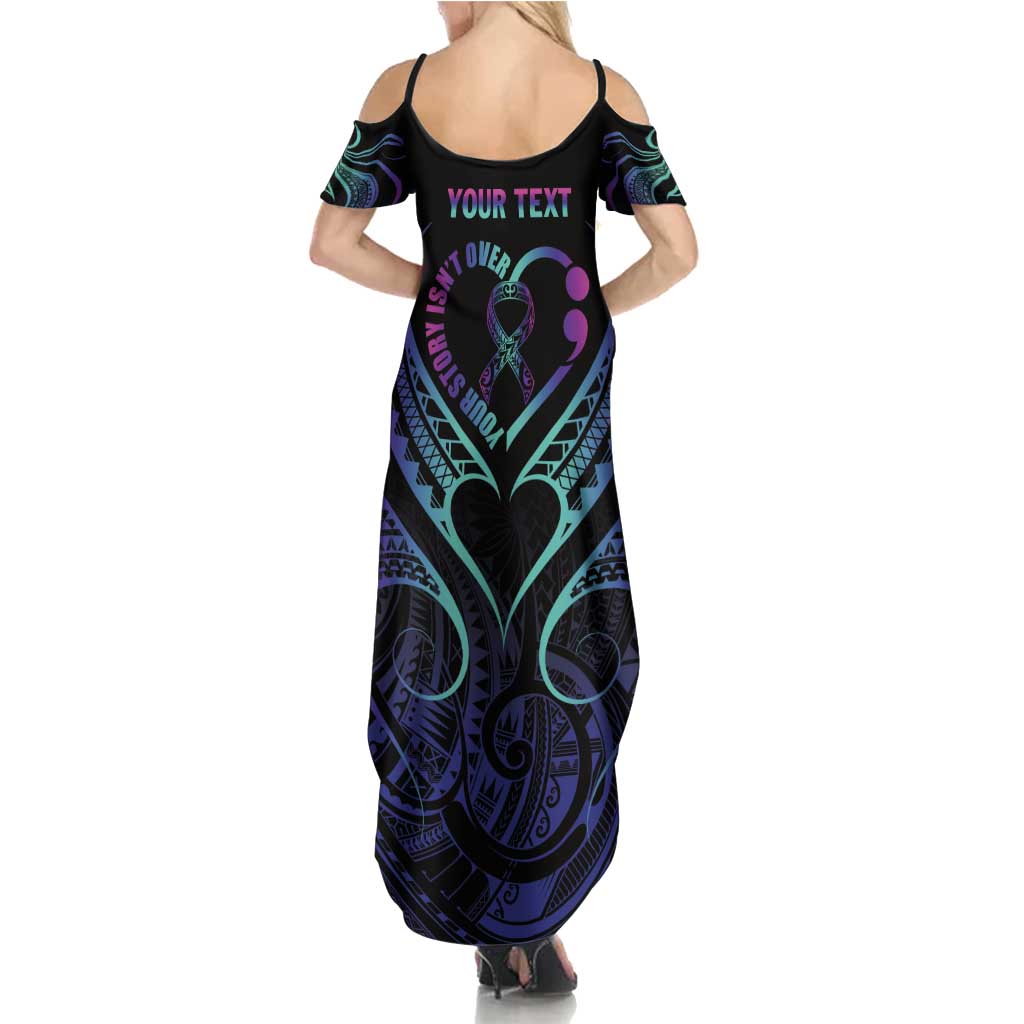 Personalised Your Story Isn't Over Family Matching Summer Maxi Dress and Hawaiian Shirt Suicide Prevention Awareness Semicolon Heart LT9 - Polynesian Pride