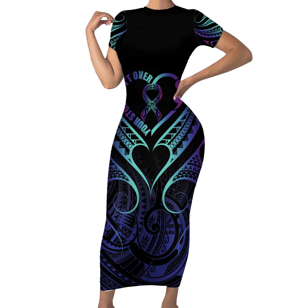 Personalised Your Story Isn't Over Short Sleeve Bodycon Dress Suicide Prevention Awareness Semicolon Heart LT9 Long Dress Black - Polynesian Pride