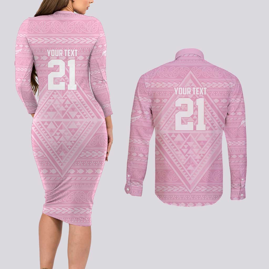 Custom New Zealand Basketball Indigenous Couples Matching Long Sleeve Bodycon Dress and Long Sleeve Button Shirt - Polynesian Pride
