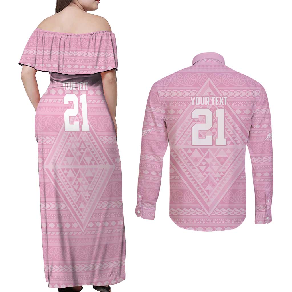 Custom New Zealand Basketball Indigenous Couples Matching Off Shoulder Maxi Dress and Long Sleeve Button Shirt LT9 - Polynesian Pride