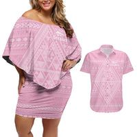 Custom New Zealand Basketball Indigenous Couples Matching Off Shoulder Short Dress and Hawaiian Shirt LT9 Pink - Polynesian Pride