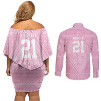 Custom New Zealand Basketball Indigenous Couples Matching Off Shoulder Short Dress and Long Sleeve Button Shirt LT9 - Polynesian Pride