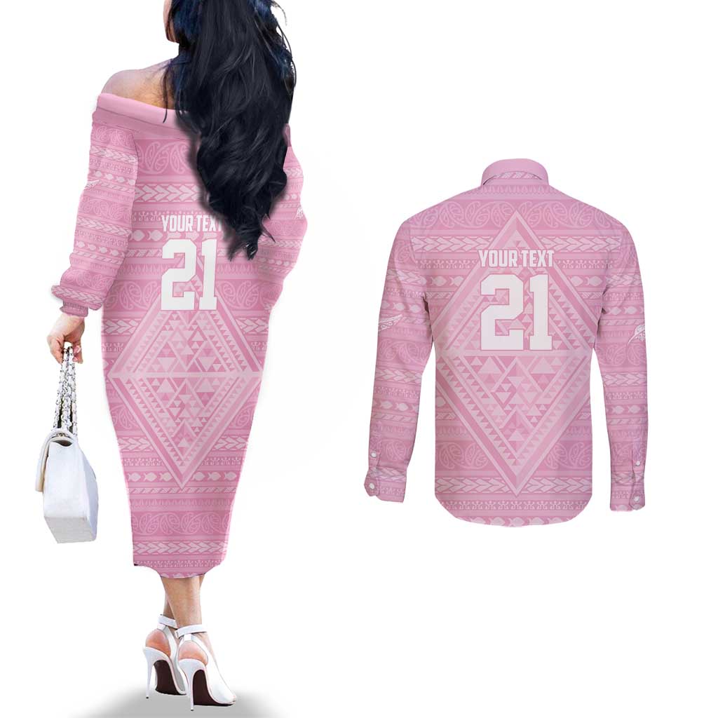 Custom New Zealand Basketball Indigenous Couples Matching Off The Shoulder Long Sleeve Dress and Long Sleeve Button Shirt - Polynesian Pride