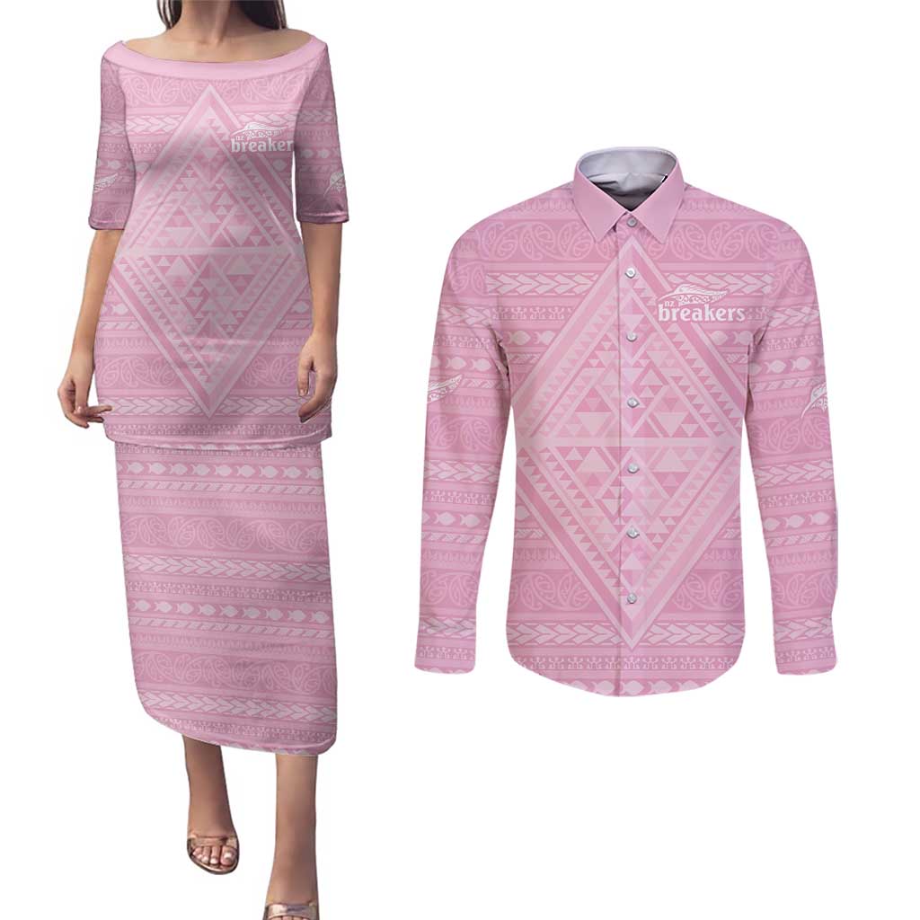 Custom New Zealand Basketball Indigenous Couples Matching Puletasi and Long Sleeve Button Shirt - Polynesian Pride