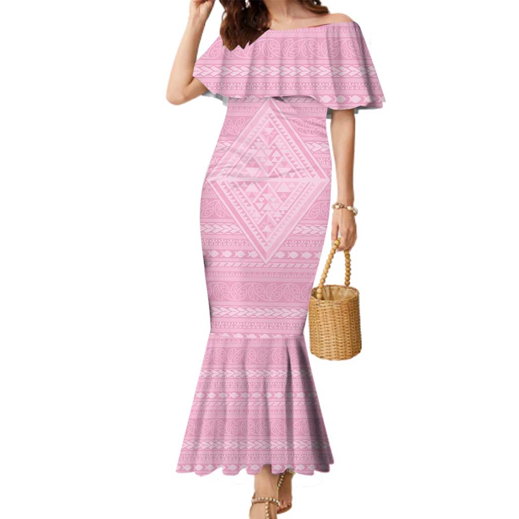 Custom New Zealand Basketball Indigenous Family Matching Mermaid Dress and Hawaiian Shirt LT9 Mom's Dress Pink - Polynesian Pride