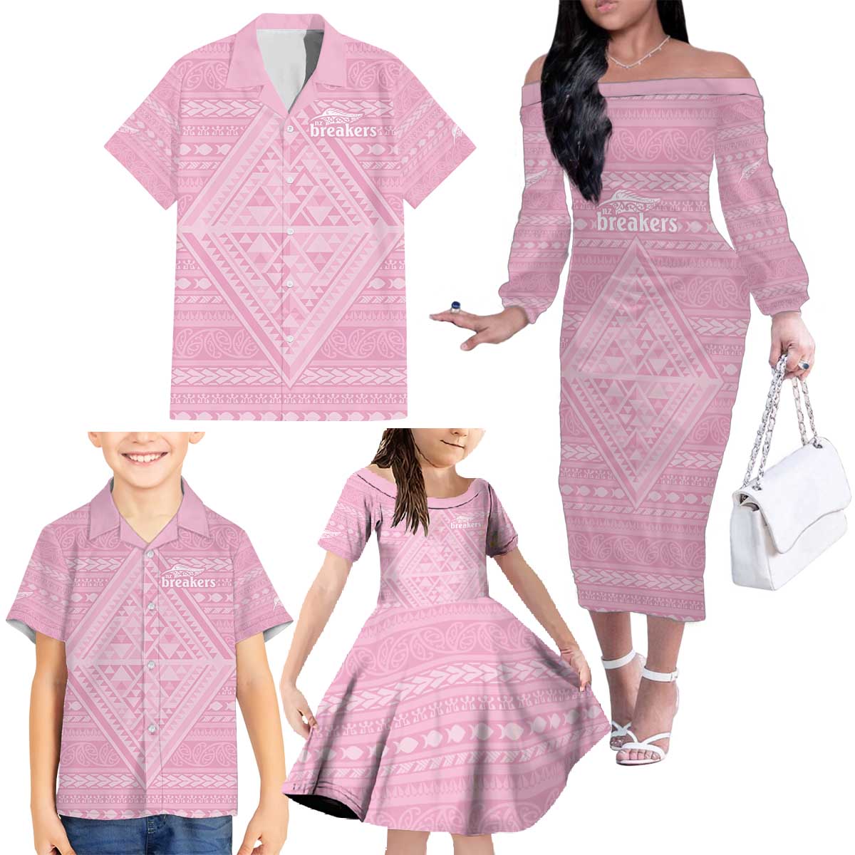 Custom New Zealand Basketball Indigenous Family Matching Off The Shoulder Long Sleeve Dress and Hawaiian Shirt LT9 - Polynesian Pride