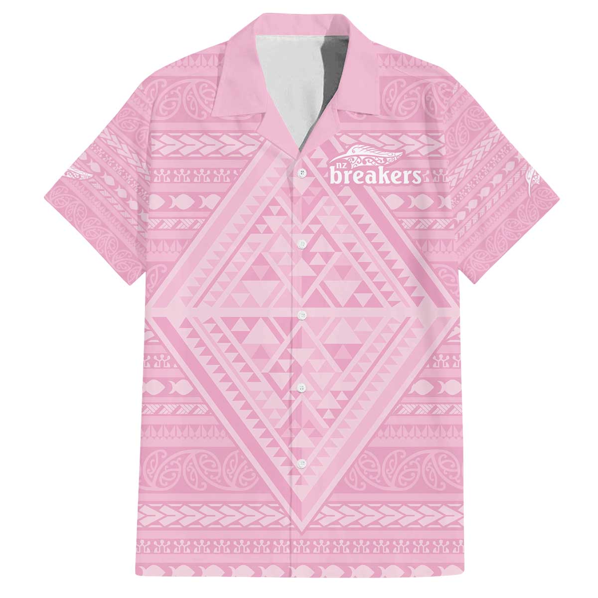Custom New Zealand Basketball Indigenous Family Matching Off The Shoulder Long Sleeve Dress and Hawaiian Shirt LT9 Dad's Shirt - Short Sleeve Pink - Polynesian Pride