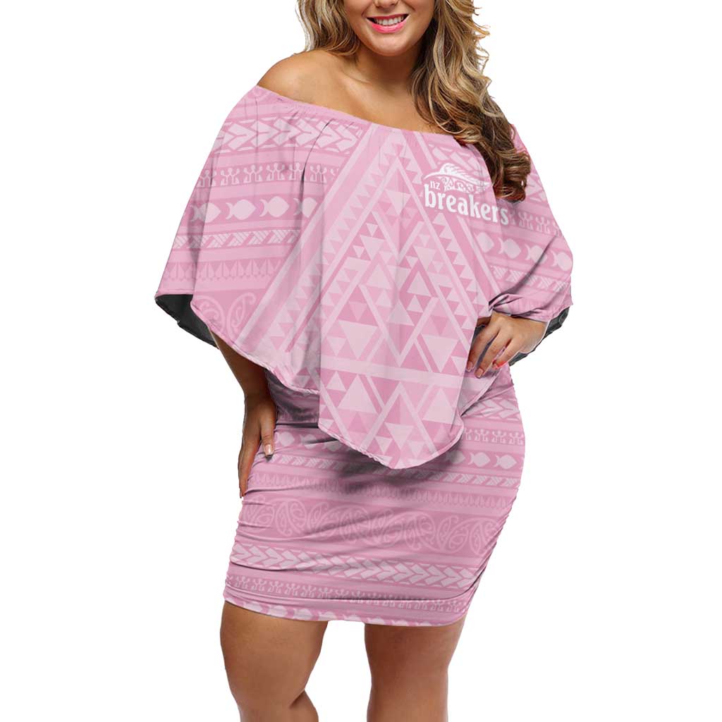 Custom New Zealand Basketball Indigenous Family Matching Off Shoulder Short Dress and Hawaiian Shirt LT9 Mom's Dress Pink - Polynesian Pride
