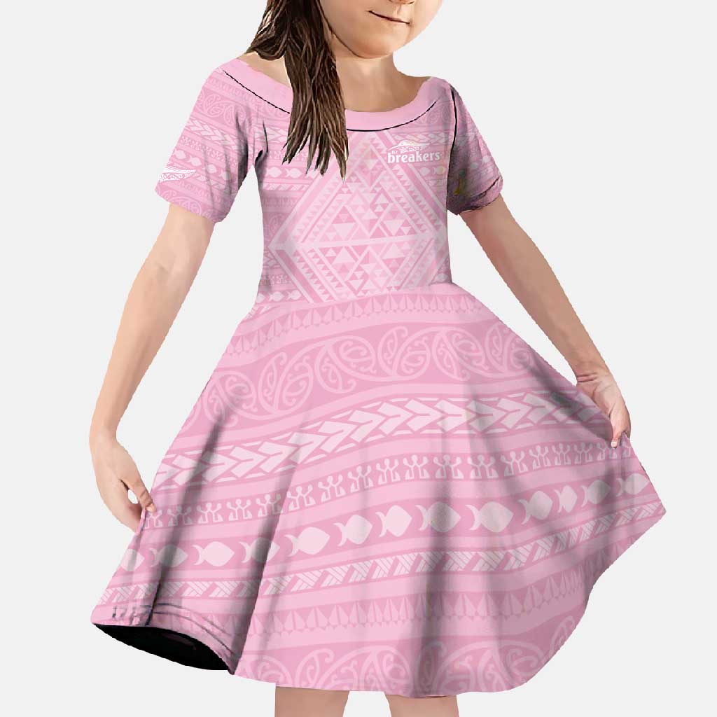 Custom New Zealand Basketball Indigenous Family Matching Summer Maxi Dress and Hawaiian Shirt LT9 Daughter's Dress Pink - Polynesian Pride