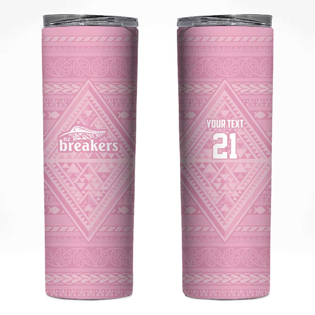 Custom New Zealand Basketball Indigenous Skinny Tumbler LT9 Pink - Polynesian Pride