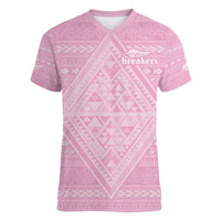 Custom New Zealand Basketball Indigenous Women V-Neck T-Shirt LT9 Female Pink - Polynesian Pride