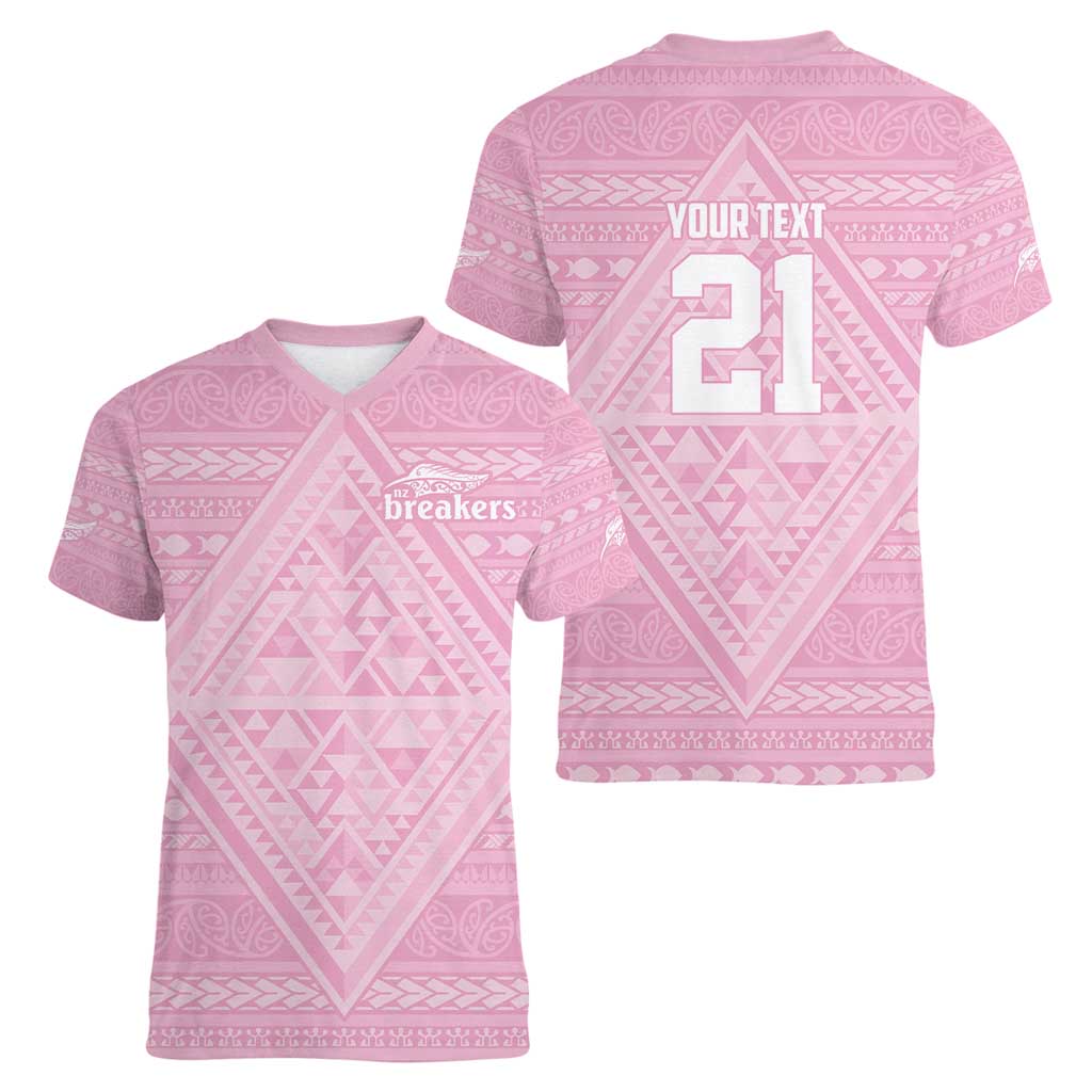 Custom New Zealand Basketball Indigenous Women V-Neck T-Shirt LT9 - Polynesian Pride