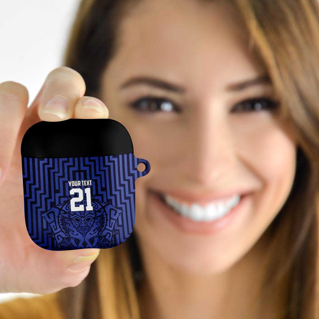 Custom Basketball New Zealand AirPods Case Blue Maori Ta Moko Indigenous - Polynesian Pride