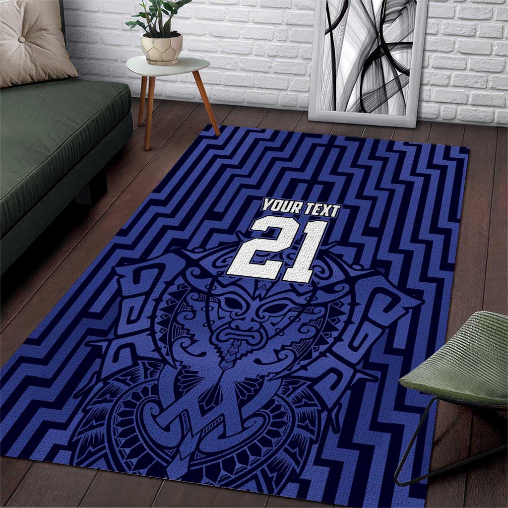 Custom Basketball New Zealand Area Rug Blue Maori Ta Moko Indigenous - Polynesian Pride