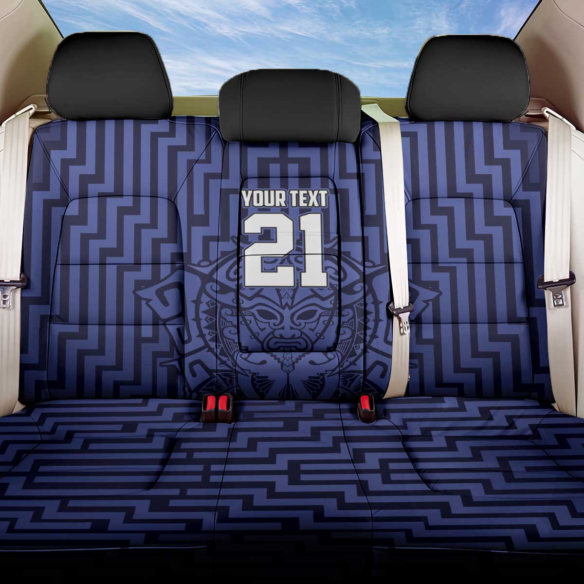 Custom Basketball New Zealand Back Car Seat Cover Blue Maori Ta Moko Indigenous - Polynesian Pride