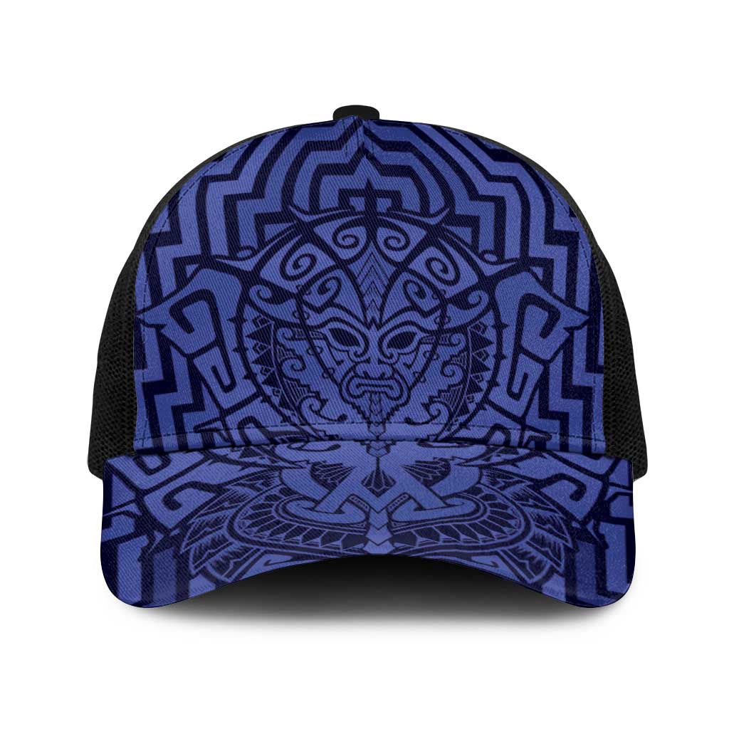Basketball New Zealand Baseball Net Cap Blue Maori Ta Moko Indigenous LT9 One Size Black Blue - Polynesian Pride