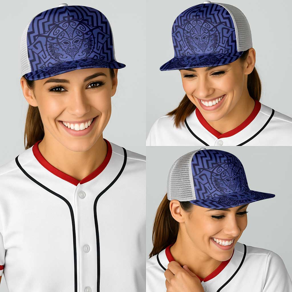 Basketball New Zealand Baseball Net Cap Blue Maori Ta Moko Indigenous - Polynesian Pride