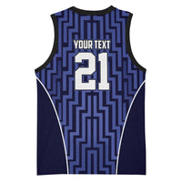 Custom Basketball New Zealand Basketball Jersey Blue Maori Ta Moko Indigenous - Polynesian Pride