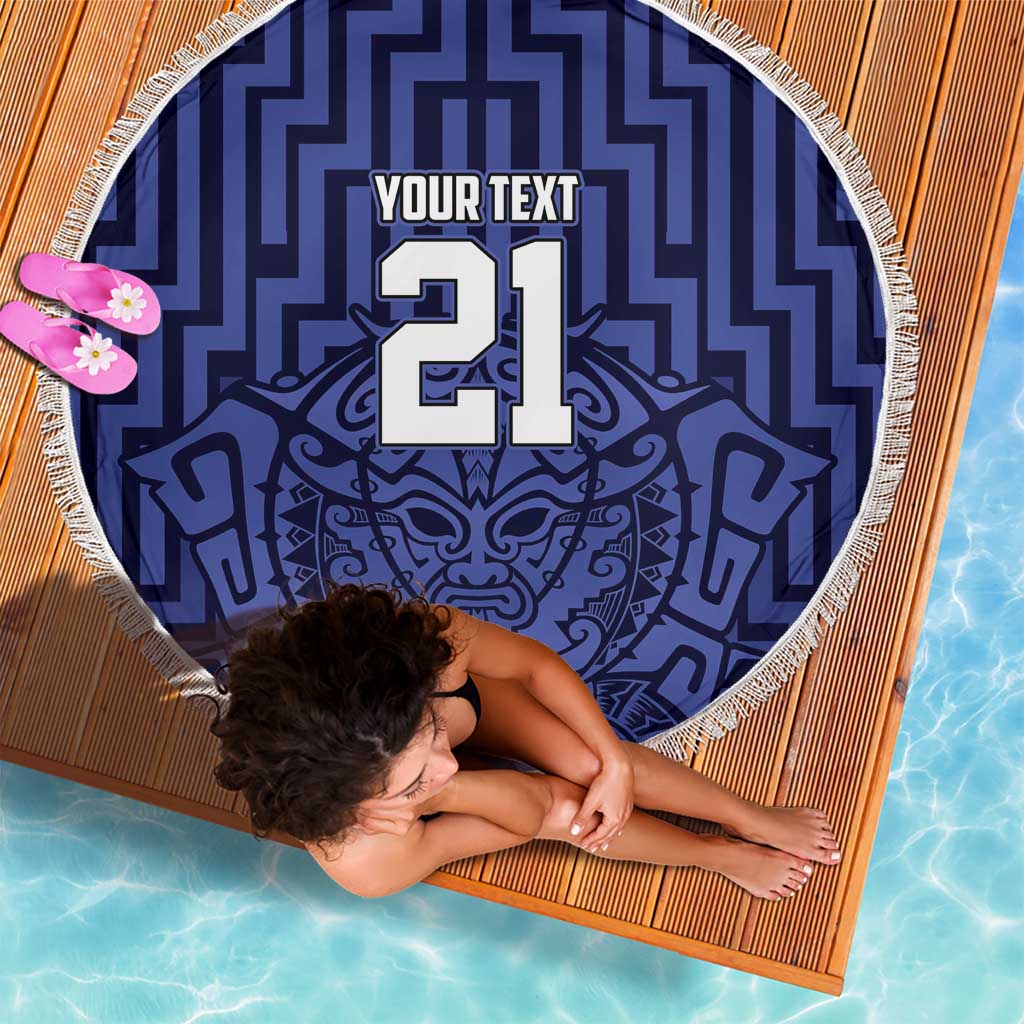 Custom Basketball New Zealand Beach Blanket Blue Maori Ta Moko Indigenous - Polynesian Pride