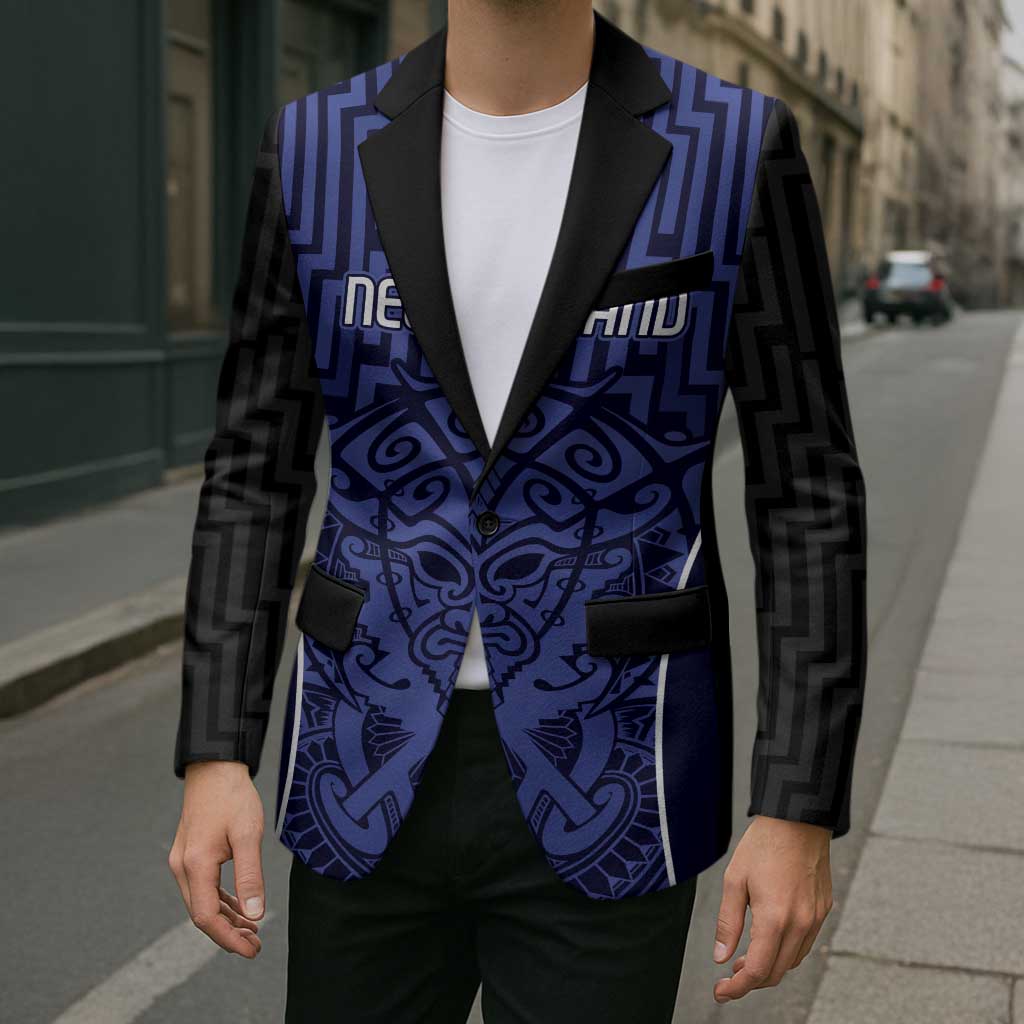 Custom Basketball New Zealand Blazer Blue Maori Ta Moko Indigenous - Polynesian Pride