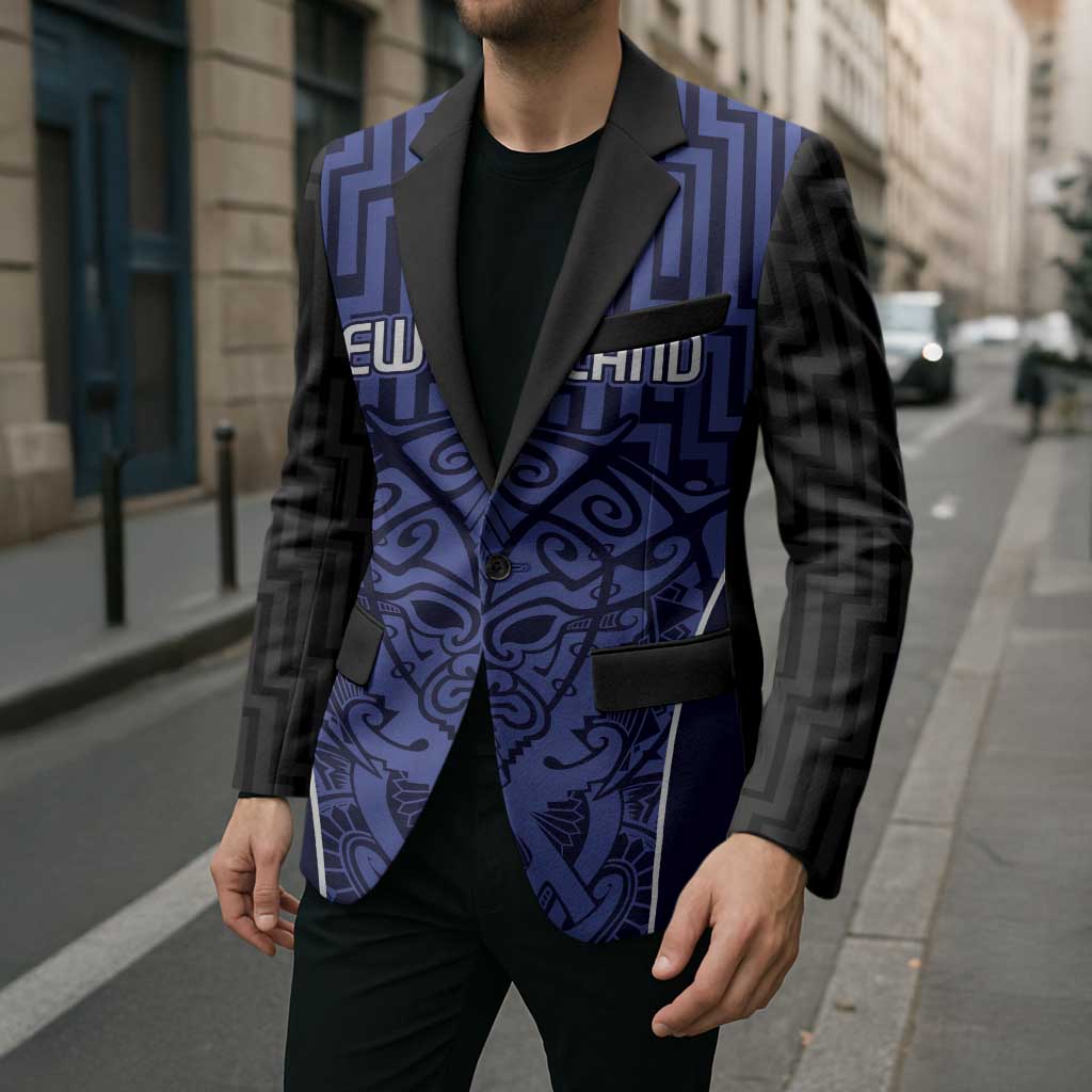 Custom Basketball New Zealand Blazer Blue Maori Ta Moko Indigenous - Polynesian Pride