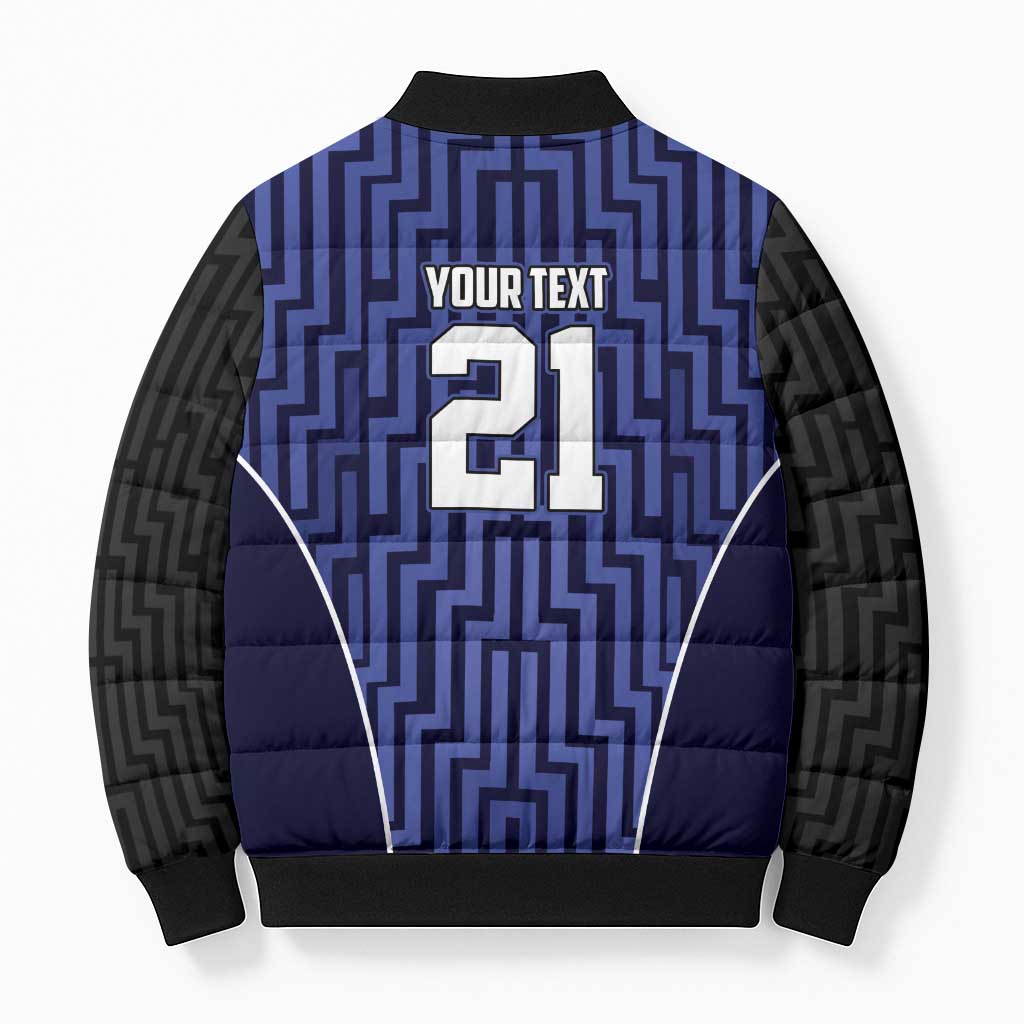 Custom Basketball New Zealand Bomber Puffer Jacket Blue Maori Ta Moko Indigenous - Polynesian Pride